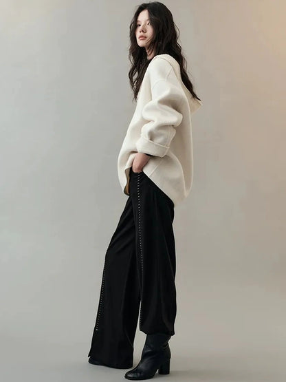 AnnoMundi Deep V Hooded Wool Coat Jacket