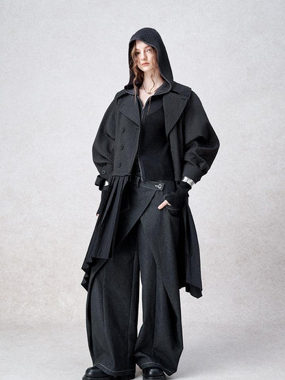AnnoMundi Detachable Pleated Trench Coat With Asymmetric Hem