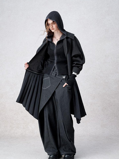 AnnoMundi Detachable Pleated Trench Coat With Asymmetric Hem
