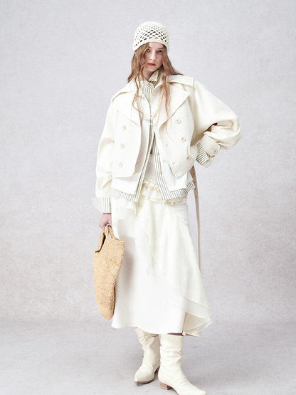 AnnoMundi Detachable Pleated Trench Coat With Asymmetric Hem