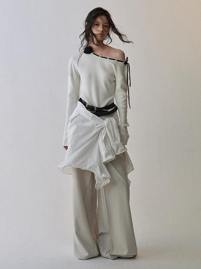 AnnoMundi Detachable Rose Contrast Trim Knit Top