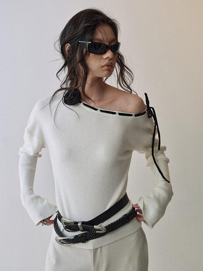 AnnoMundi Detachable Rose Contrast Trim Knit Top
