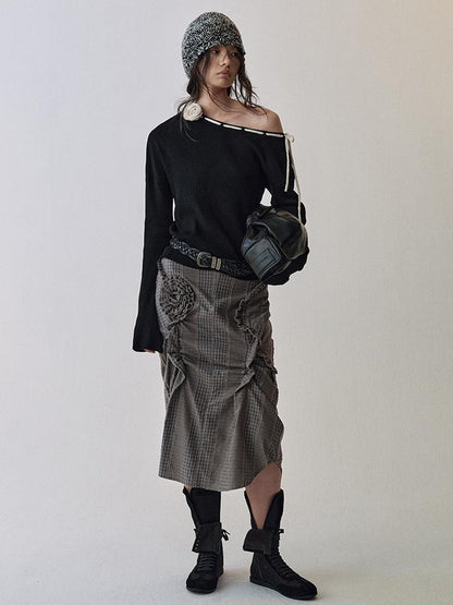 AnnoMundi Detachable Rose Contrast Trim Knit Top