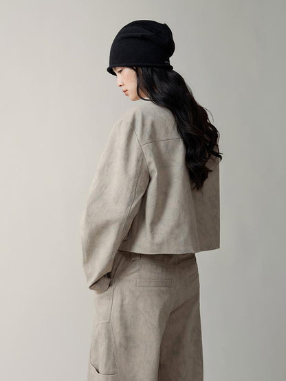 AnnoMundi Distressed Marble Washed Denim Jacket With Studs
