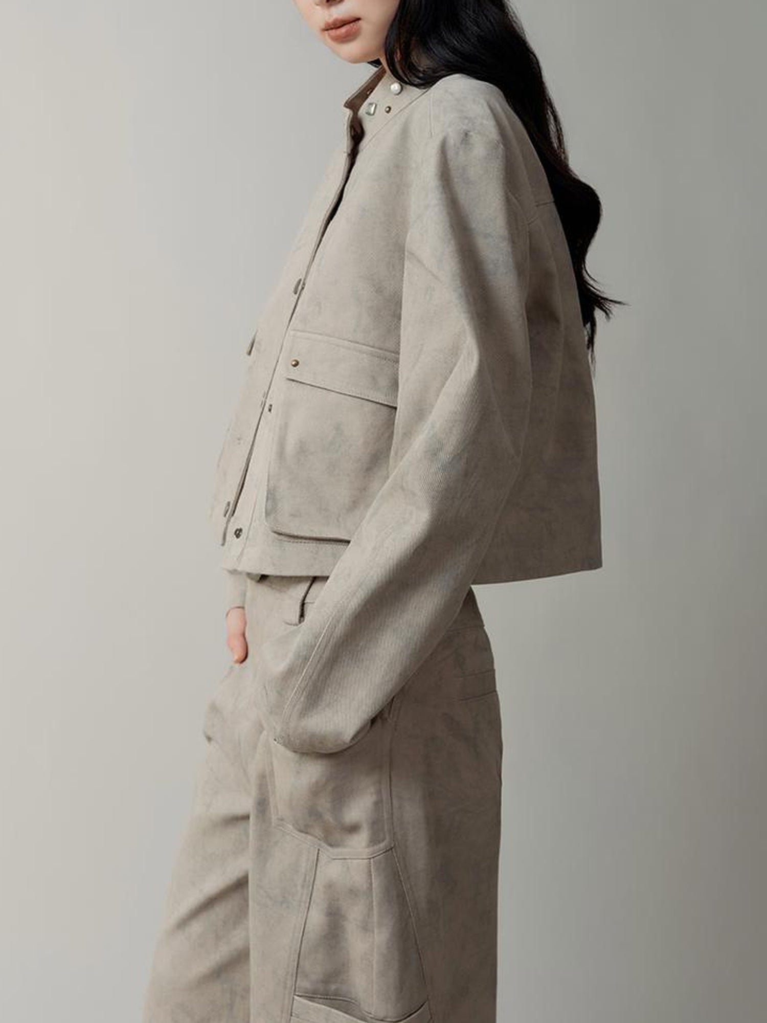 AnnoMundi Distressed Marble Washed Denim Jacket With Studs