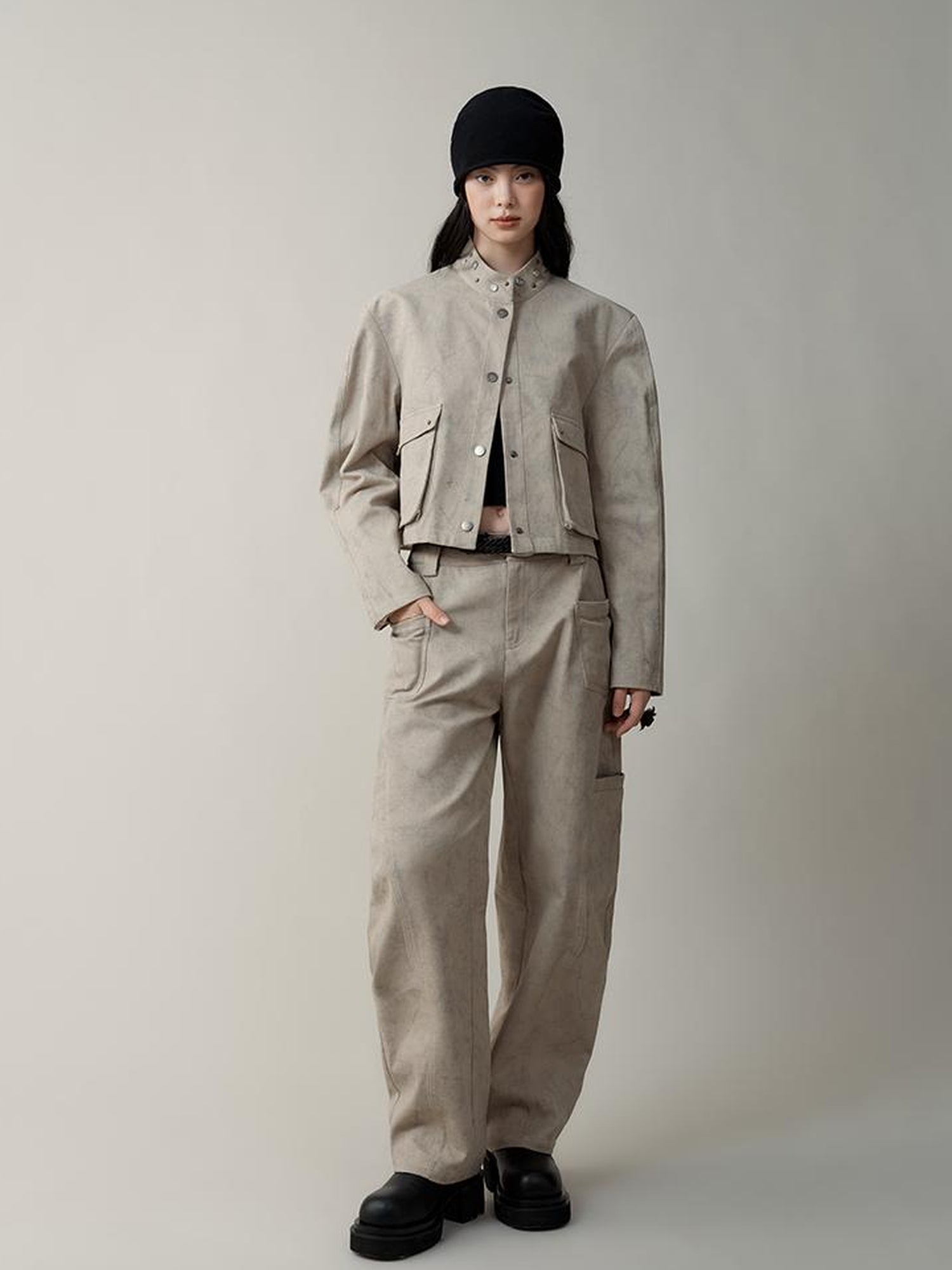 AnnoMundi Distressed Marble Washed Denim Jacket With Studs