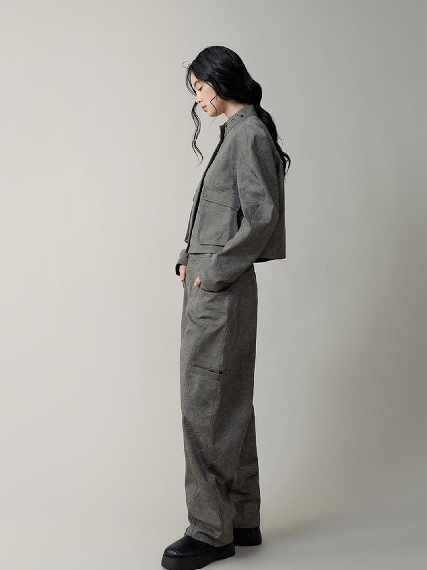 AnnoMundi Distressed Marble Washed Denim Jacket With Studs