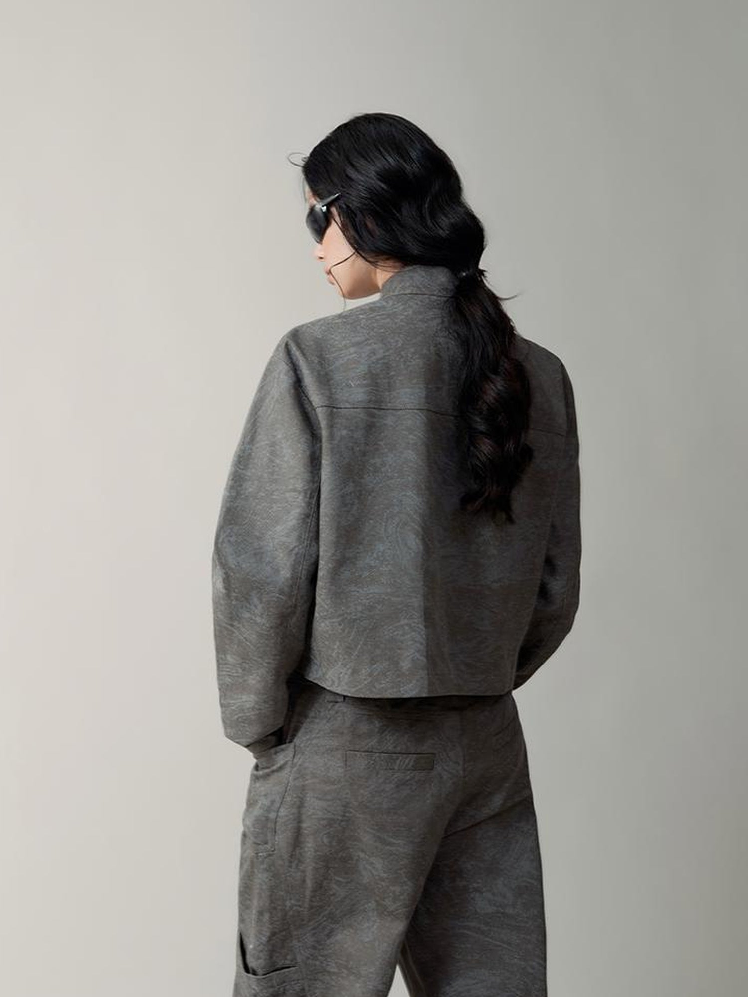 AnnoMundi Distressed Marble Washed Denim Jacket With Studs