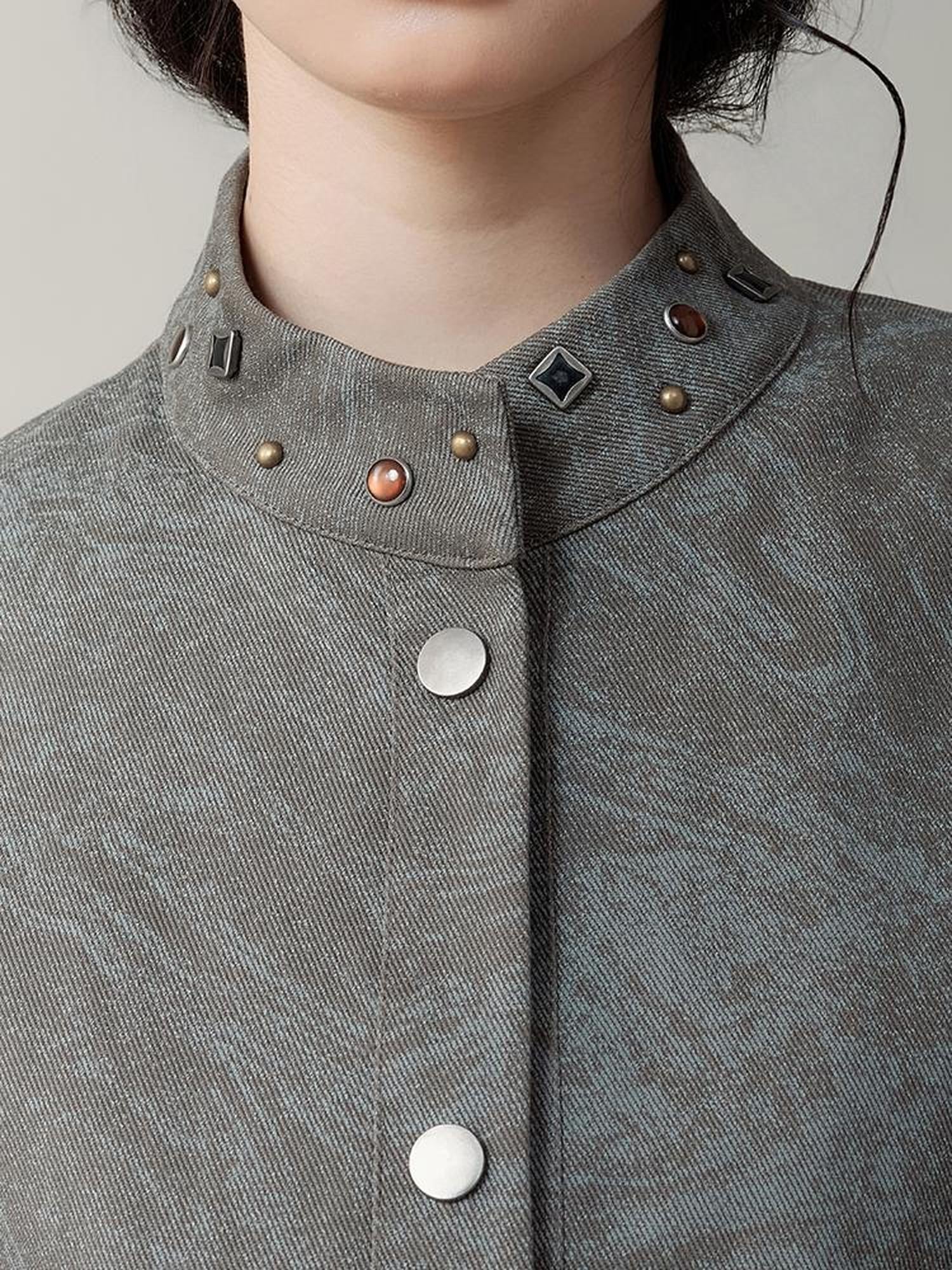 AnnoMundi Distressed Marble Washed Denim Jacket With Studs