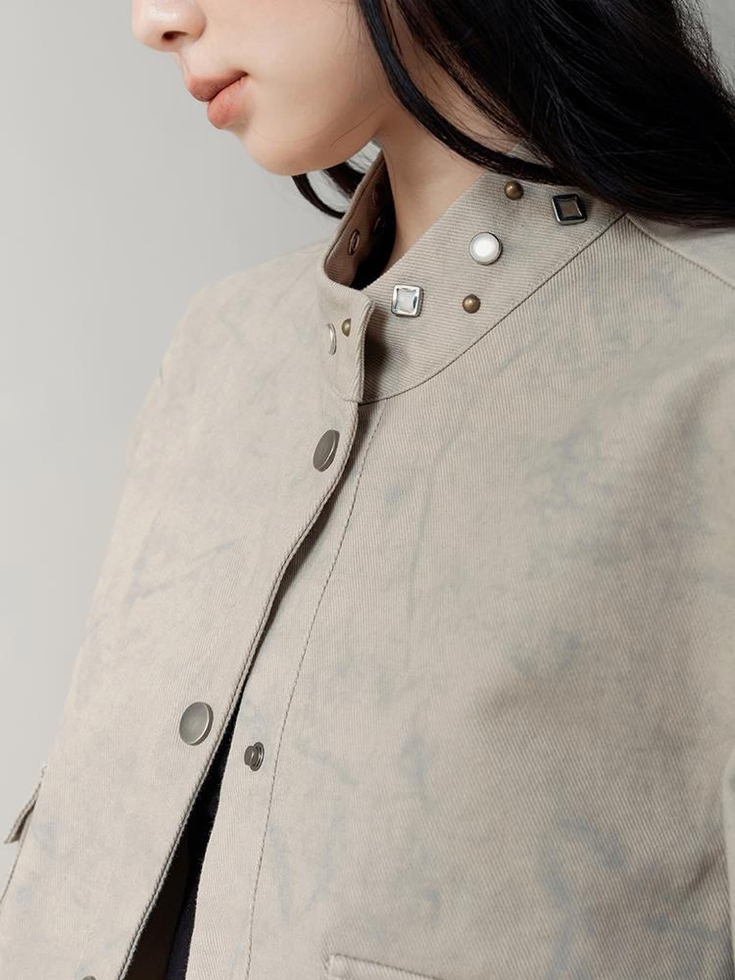AnnoMundi Distressed Marble Washed Denim Jacket With Studs