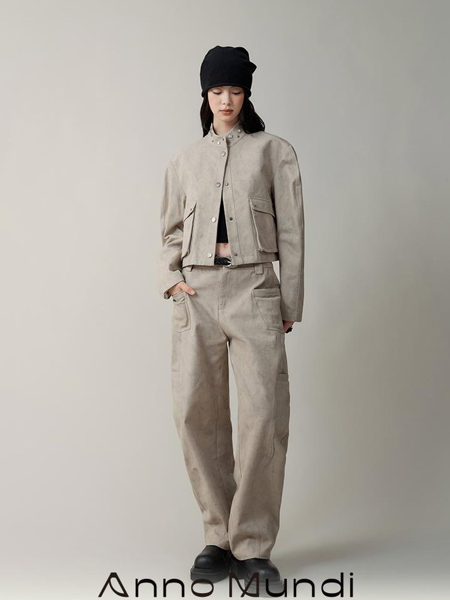 AnnoMundi Distressed Marble Washed Denim Jacket With Studs