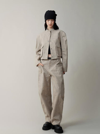 AnnoMundi Distressed Marble Washed Denim Jacket With Studs
