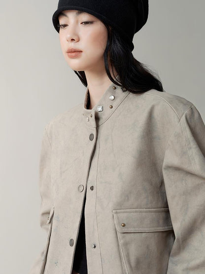 AnnoMundi Distressed Marble Washed Denim Jacket With Studs