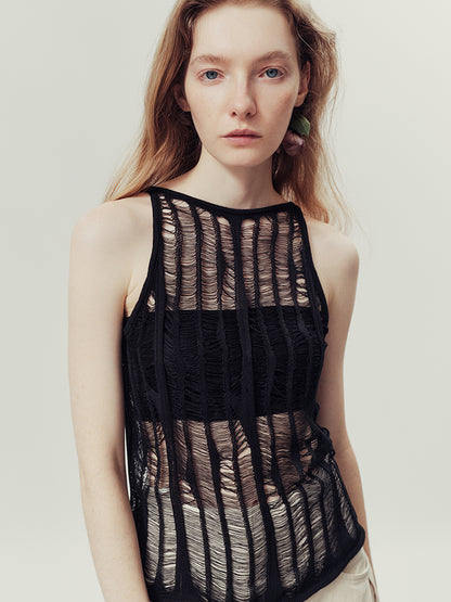 AnnoMundi Distressed Open Knit Summer Vest Top