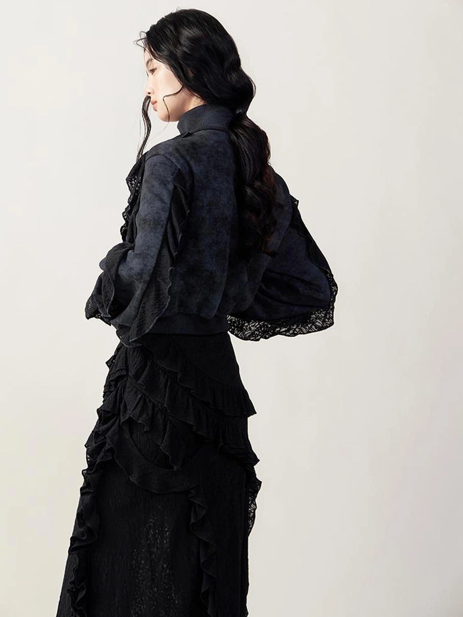 AnnoMundi Distressed Snowflake Jacquard Knit Peplum Hoodie Jacket