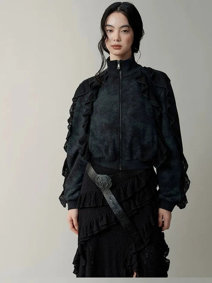 AnnoMundi Distressed Snowflake Jacquard Knit Peplum Hoodie Jacket