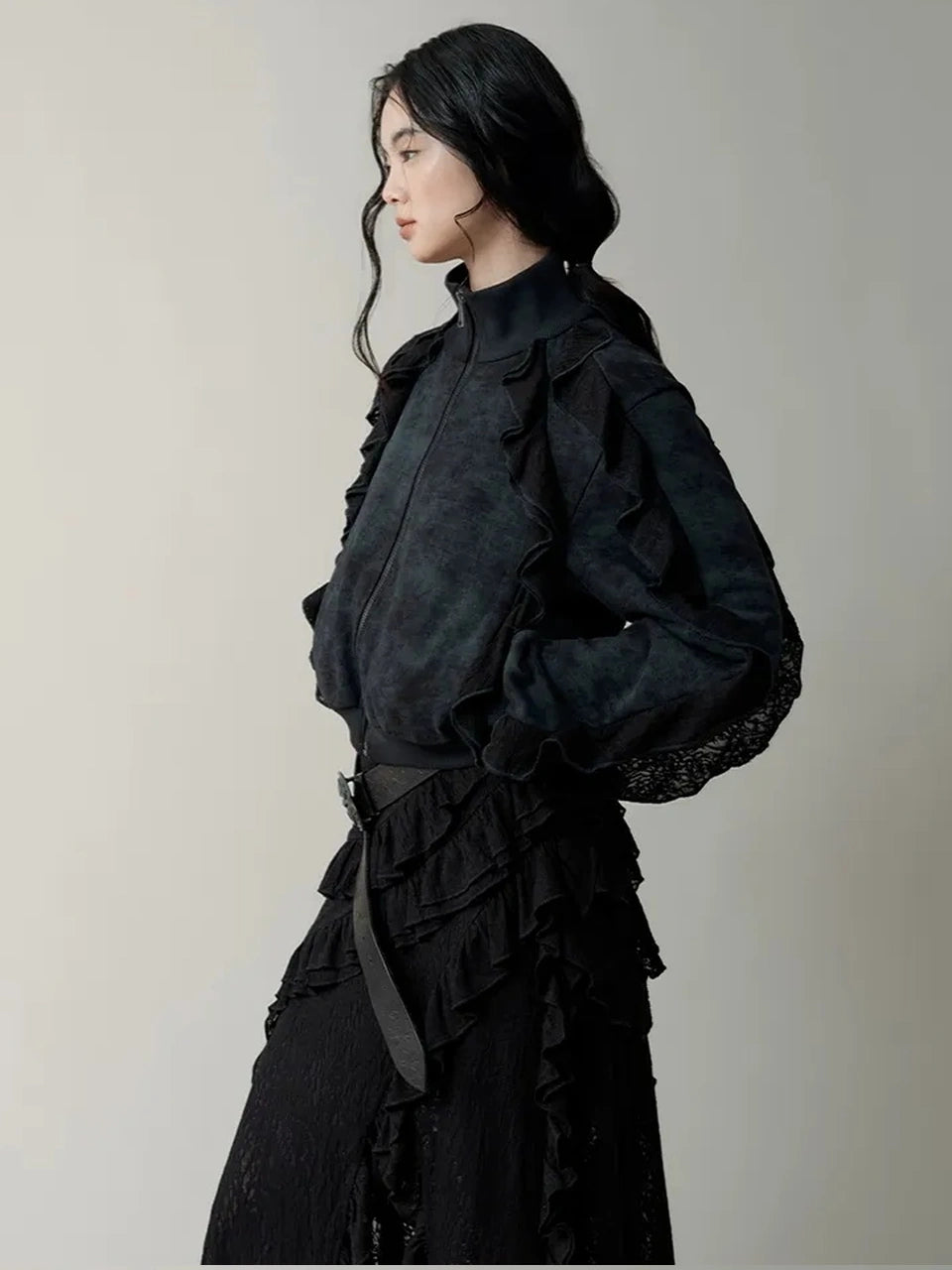 AnnoMundi Distressed Snowflake Jacquard Knit Peplum Hoodie Jacket