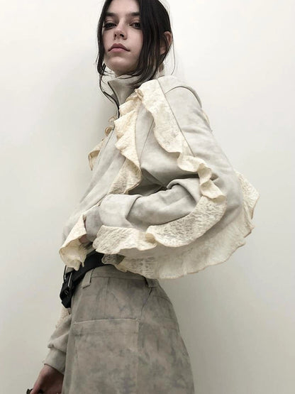 AnnoMundi Distressed Snowflake Jacquard Knit Peplum Hoodie Jacket