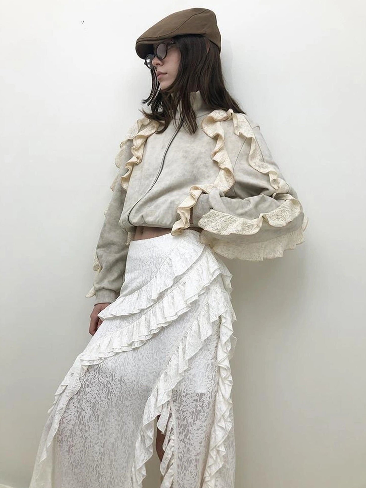 AnnoMundi Distressed Snowflake Jacquard Knit Peplum Hoodie Jacket