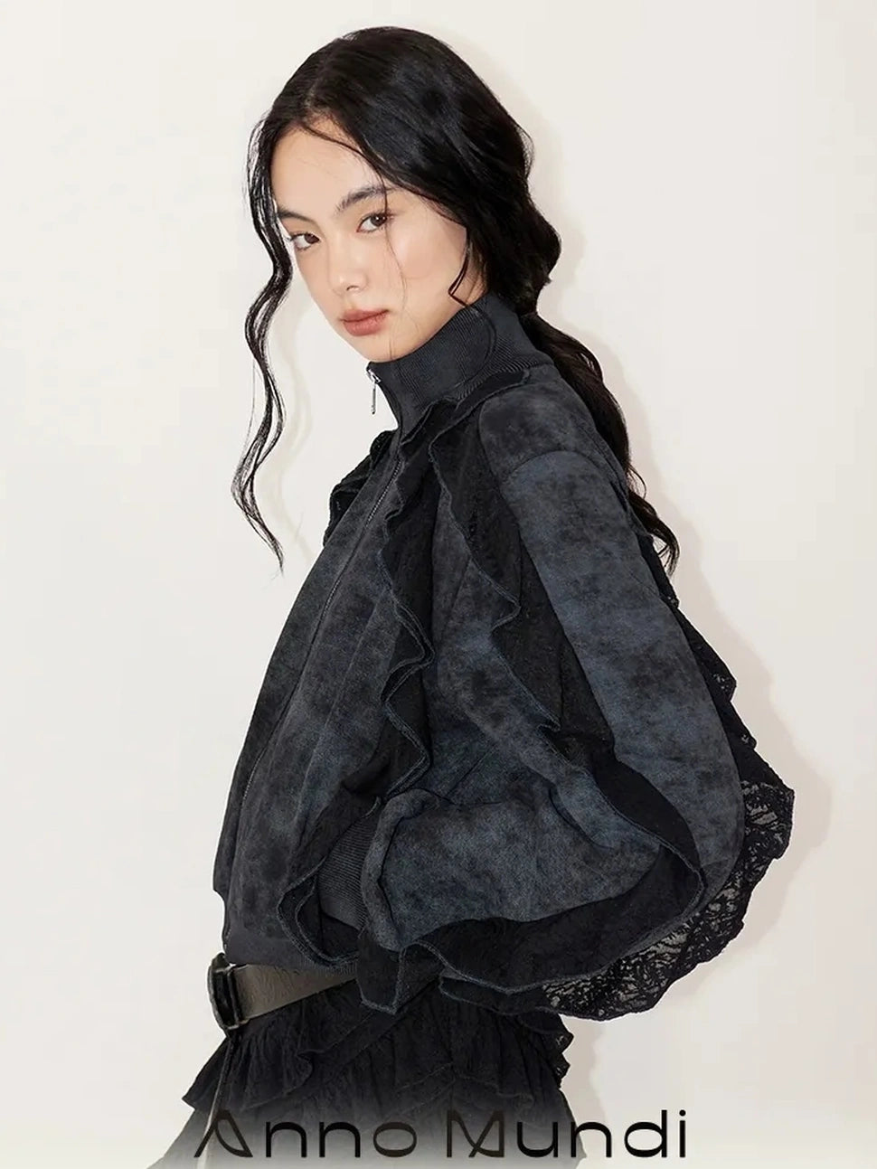 AnnoMundi Distressed Snowflake Jacquard Knit Peplum Hoodie Jacket