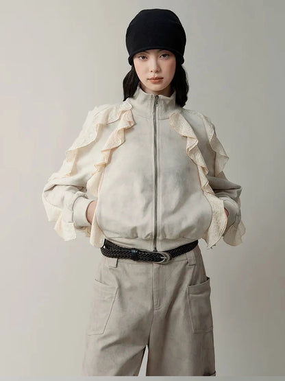 AnnoMundi Distressed Snowflake Jacquard Knit Peplum Hoodie Jacket