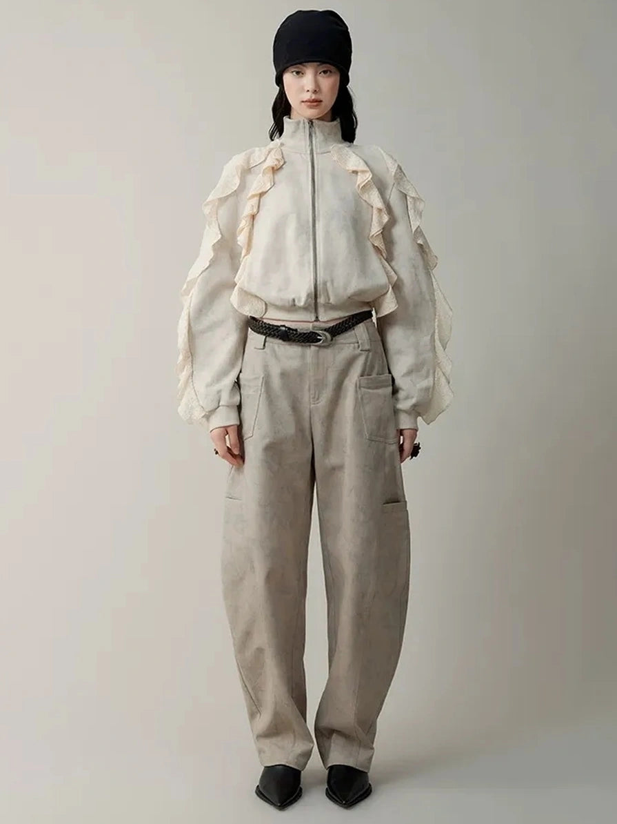 AnnoMundi Distressed Snowflake Jacquard Knit Peplum Hoodie Jacket