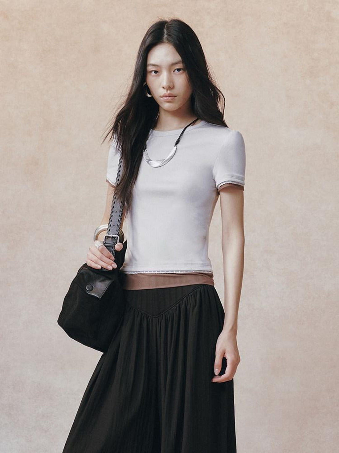 AnnoMundi Double Layer Contrast Lace Spliced Slim Women&