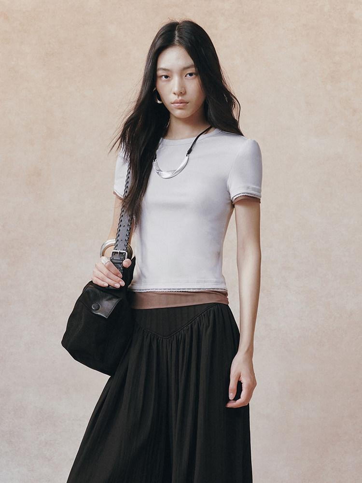 AnnoMundi Double Layer Contrast Lace Spliced Slim Women&