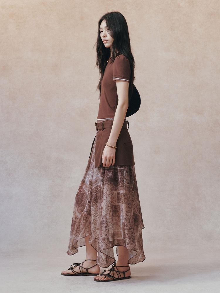 AnnoMundi Double Layer Contrast Lace Spliced Slim Women&