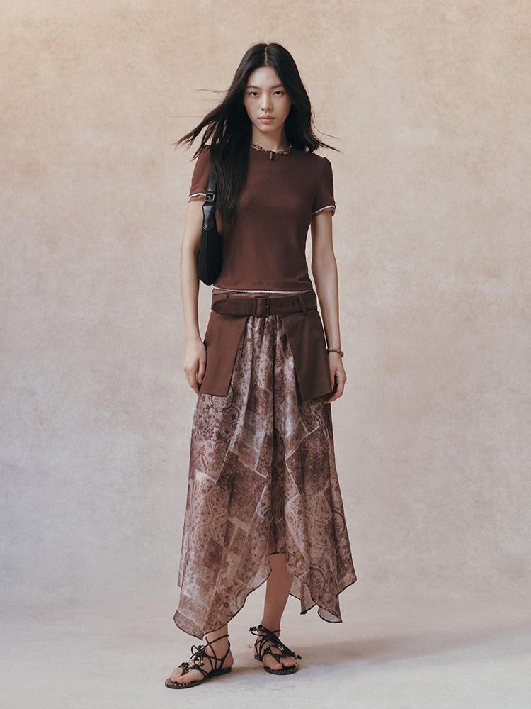 AnnoMundi Double Layer Contrast Lace Spliced Slim Women&