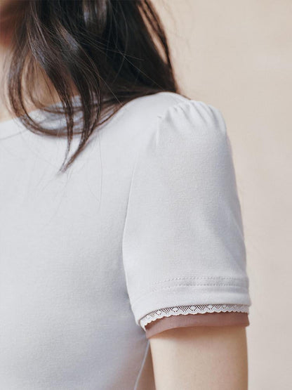 AnnoMundi Double Layer Contrast Lace Spliced Slim Women&