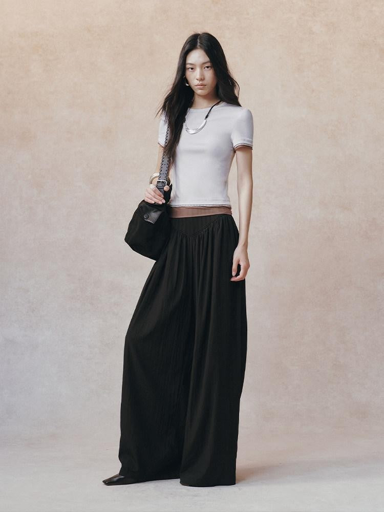 AnnoMundi Double Layer Contrast Lace Spliced Slim Women&