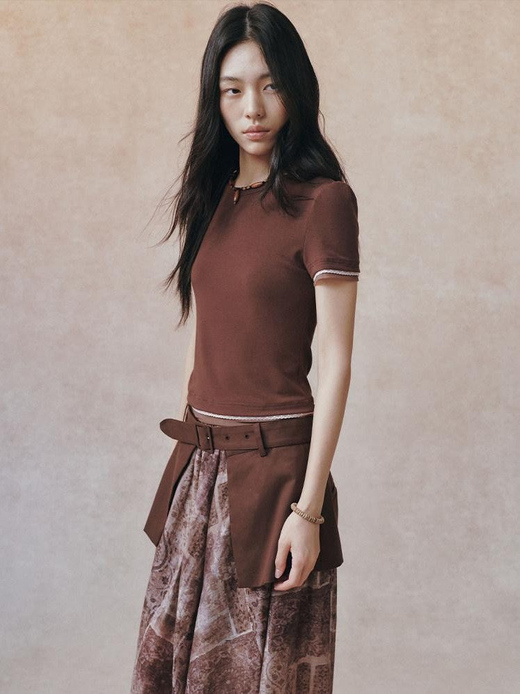 AnnoMundi Double Layer Contrast Lace Spliced Slim Women&