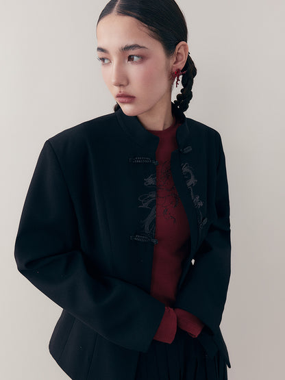 AnnoMundi Dragon Embroidered Blazer In Ink Wash