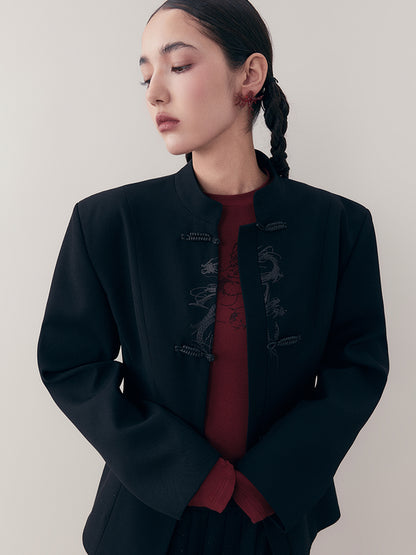 AnnoMundi Dragon Embroidered Blazer In Ink Wash