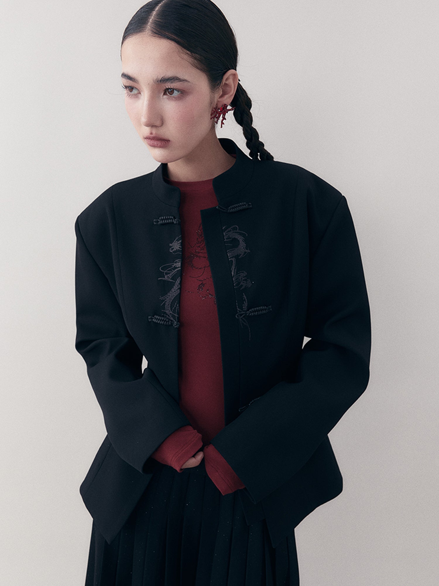 AnnoMundi Dragon Embroidered Blazer In Ink Wash