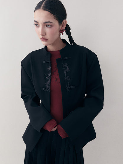 AnnoMundi Dragon Embroidered Blazer In Ink Wash