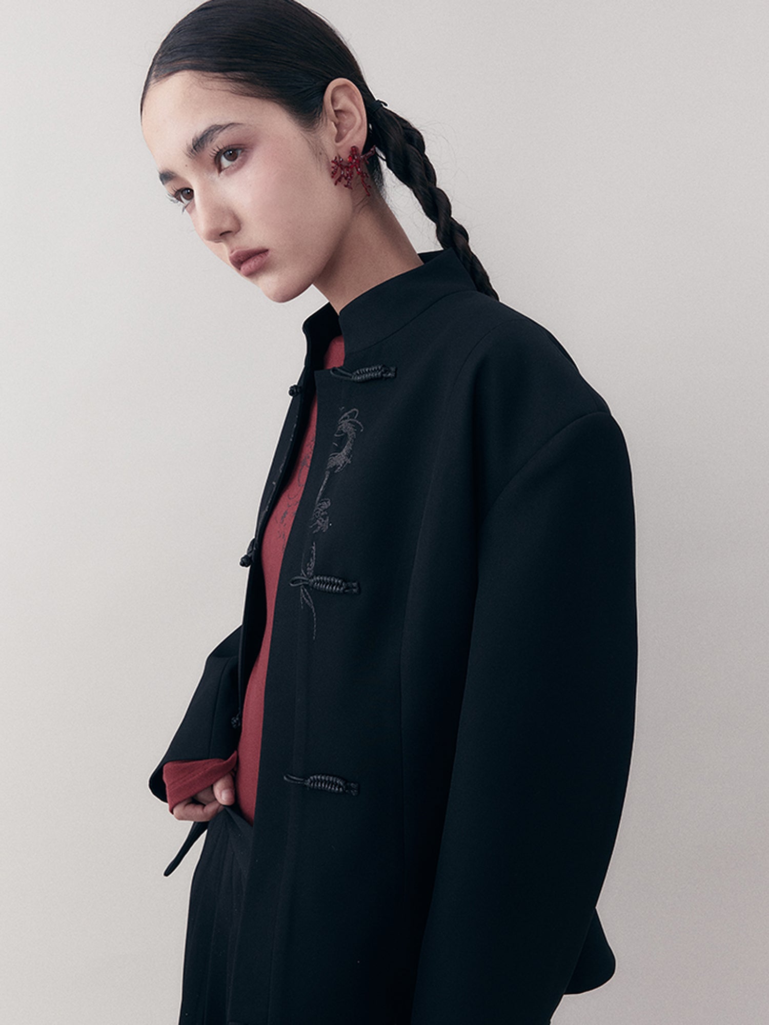 AnnoMundi Dragon Embroidered Blazer In Ink Wash