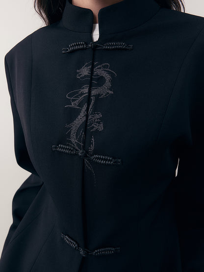 AnnoMundi Dragon Embroidered Blazer In Ink Wash