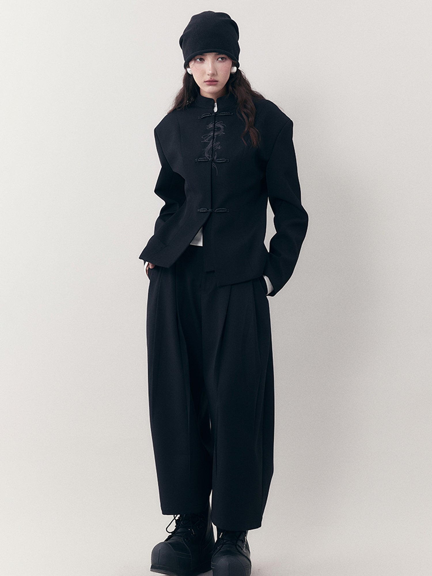 AnnoMundi Dragon Embroidered Blazer In Ink Wash