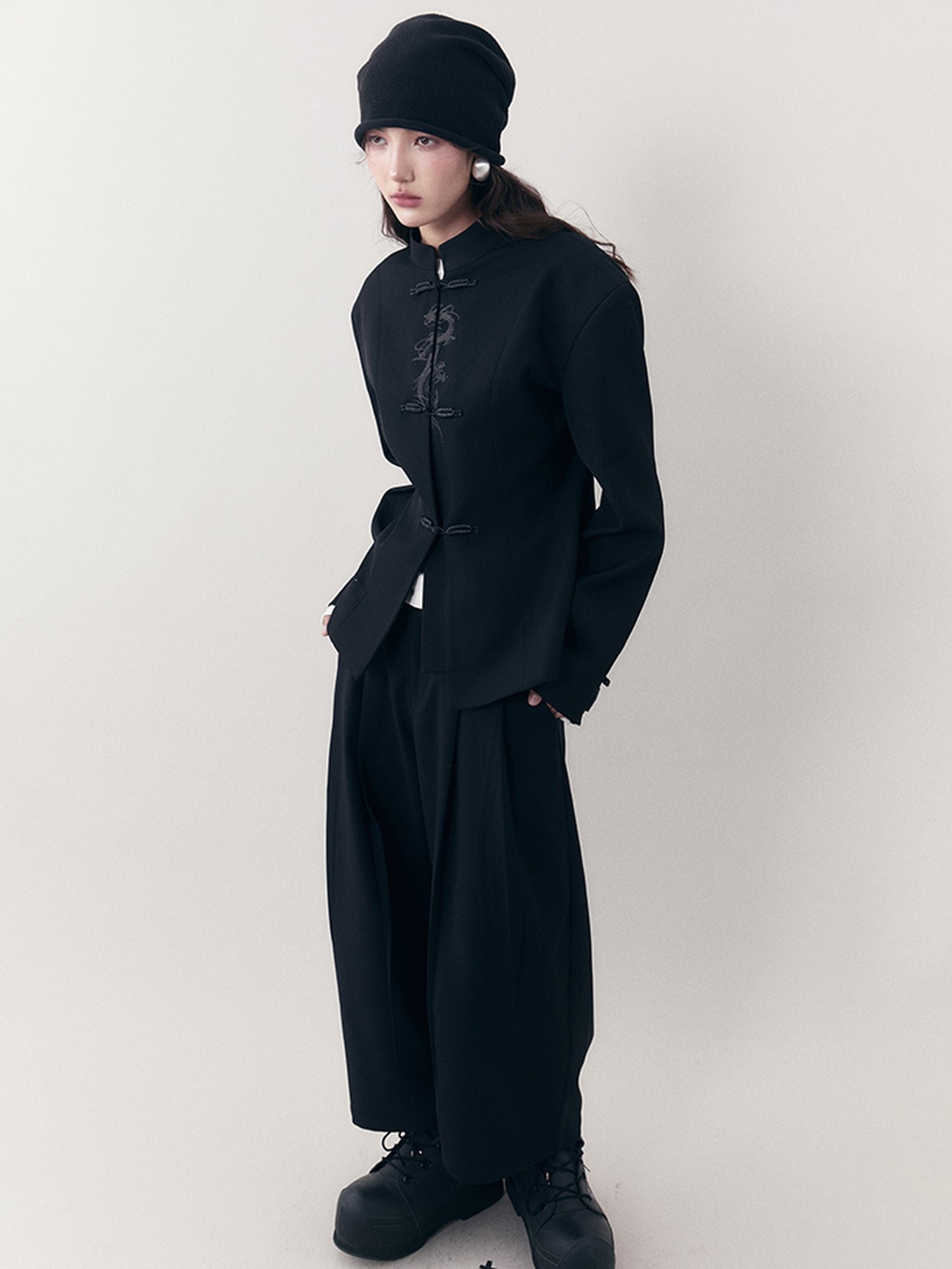 AnnoMundi Dragon Embroidered Blazer In Ink Wash