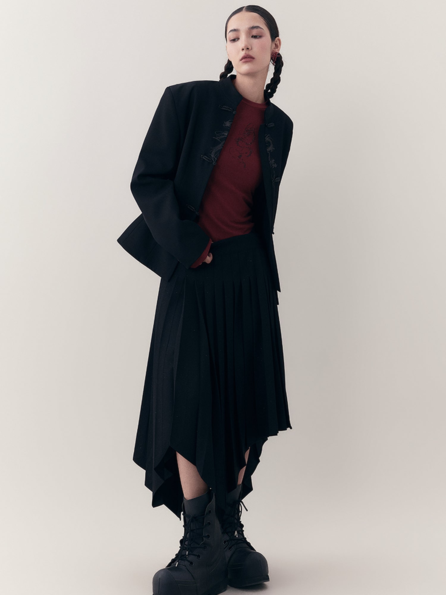 AnnoMundi Dragon Embroidered Blazer In Ink Wash