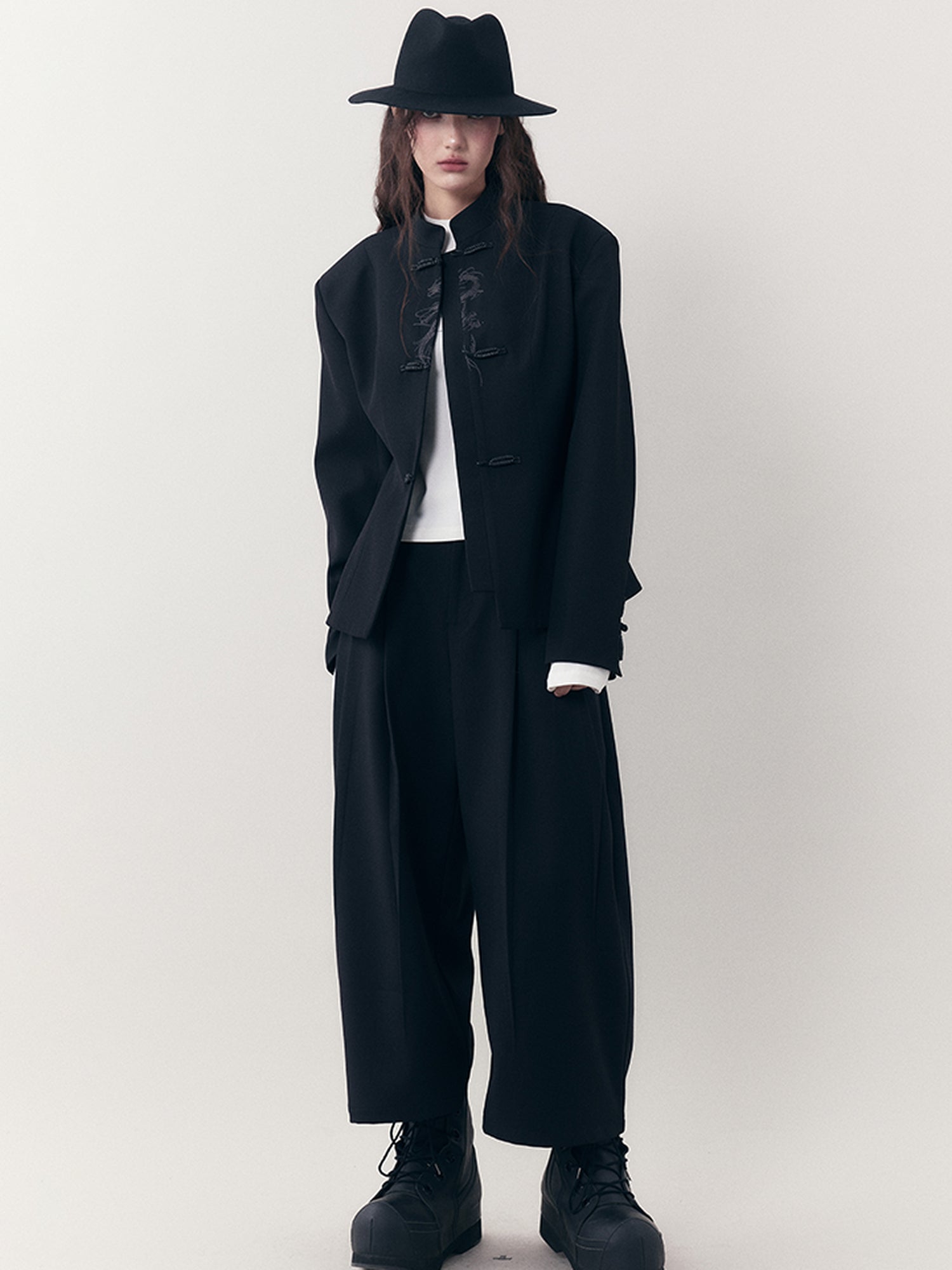 AnnoMundi Dragon Embroidered Blazer In Ink Wash