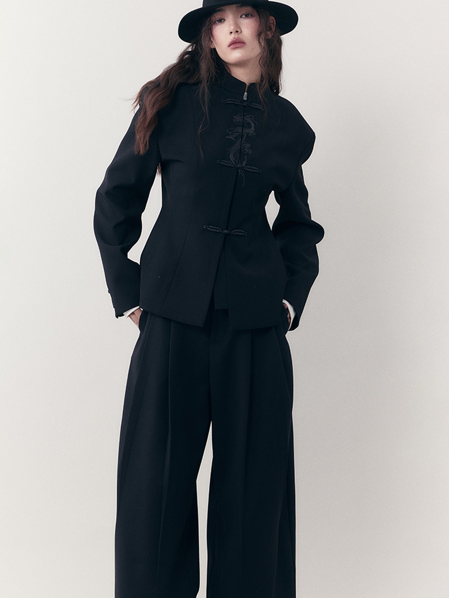 AnnoMundi Dragon Embroidered Blazer In Ink Wash