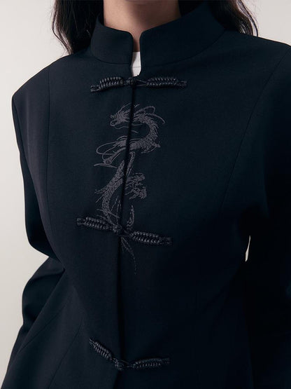 AnnoMundi Dragon Embroidered Blazer In Ink Wash