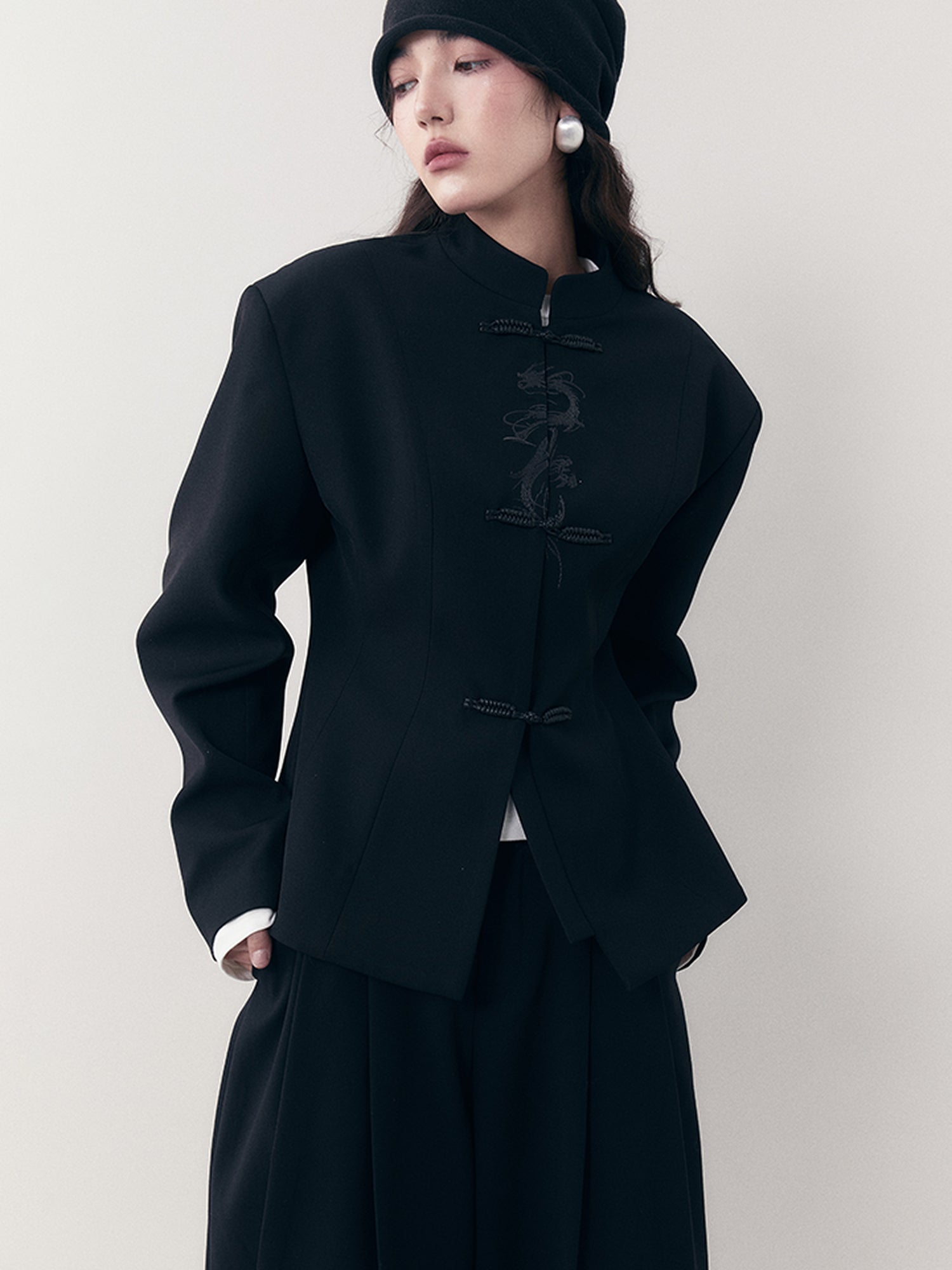 AnnoMundi Dragon Embroidered Blazer In Ink Wash
