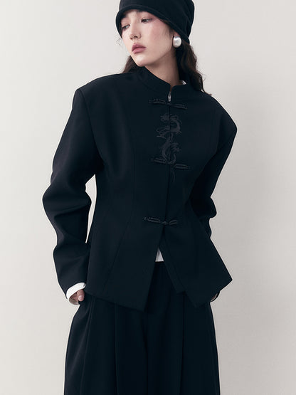 AnnoMundi Dragon Embroidered Blazer In Ink Wash