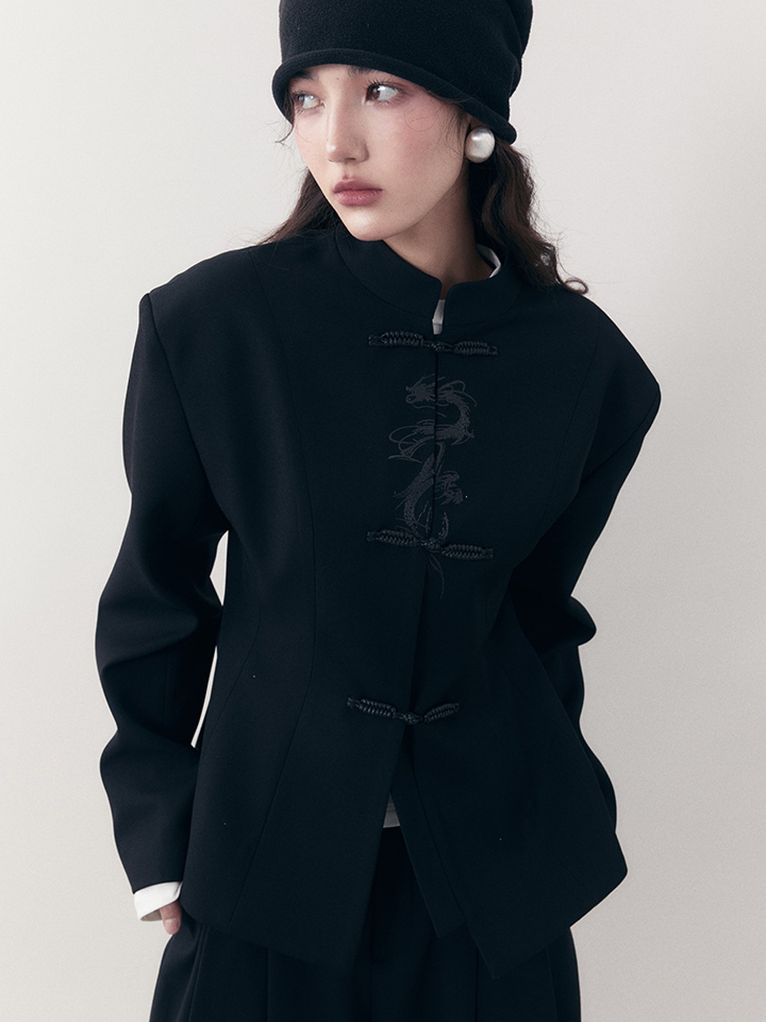 AnnoMundi Dragon Embroidered Blazer In Ink Wash
