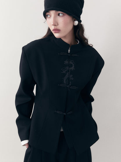 AnnoMundi Dragon Embroidered Blazer In Ink Wash