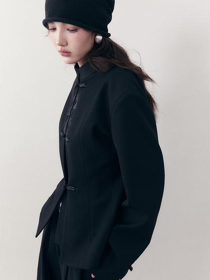 AnnoMundi Dragon Embroidered Blazer In Ink Wash